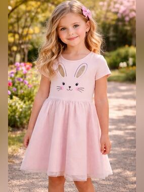 The Children’s Place Pink Bunny Tulle Dress Size 5T Easter Spring